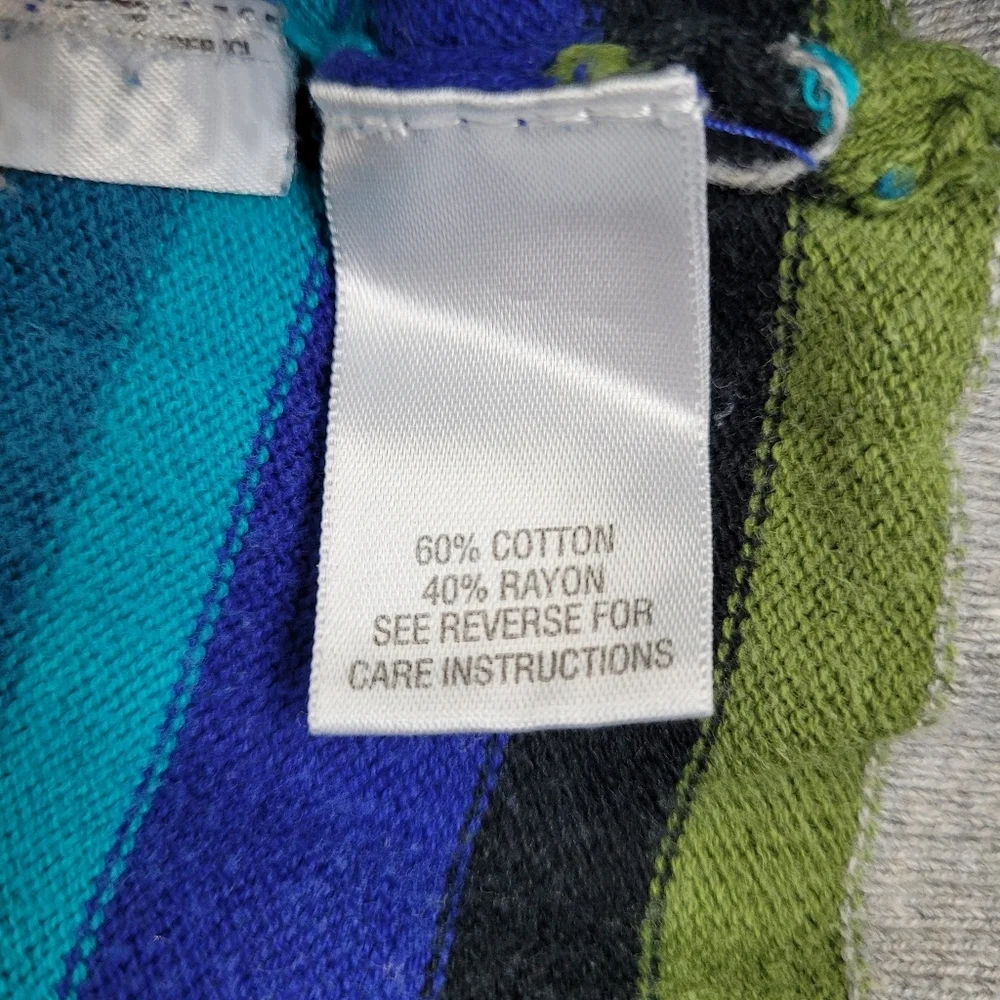 Studio Works Blue Olive Gray Striped V-Neck Light Sweater Nautical Preppy 2X - Picture 9 of 11